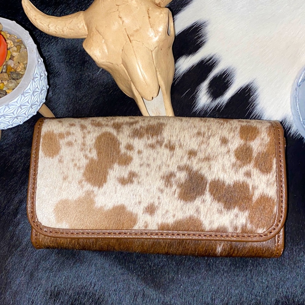 100% Real Handmade Cowhide Western Ladies Wallet Real Leather Hair On#8200